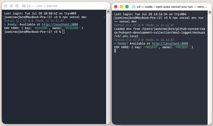 Screenshot from the terminal console log
