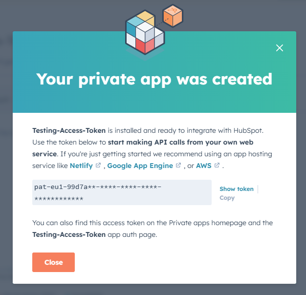 A screenshot of a created API key