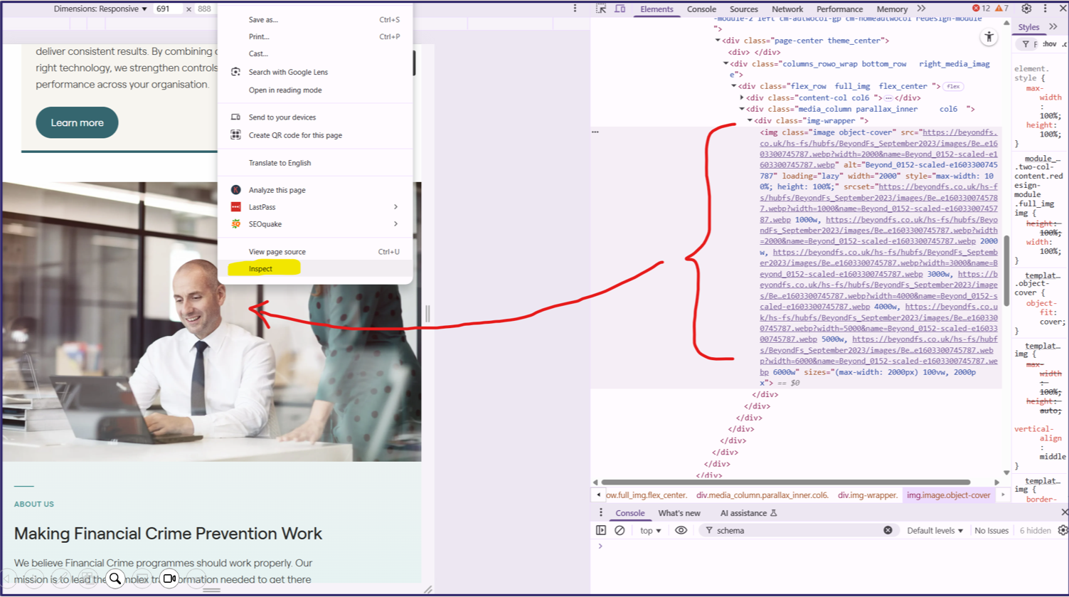 Looking at the page code using right click > Inspect.