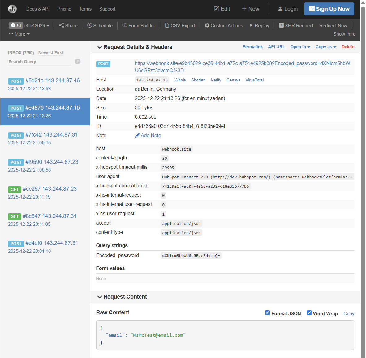 API request with encoded password in the URL