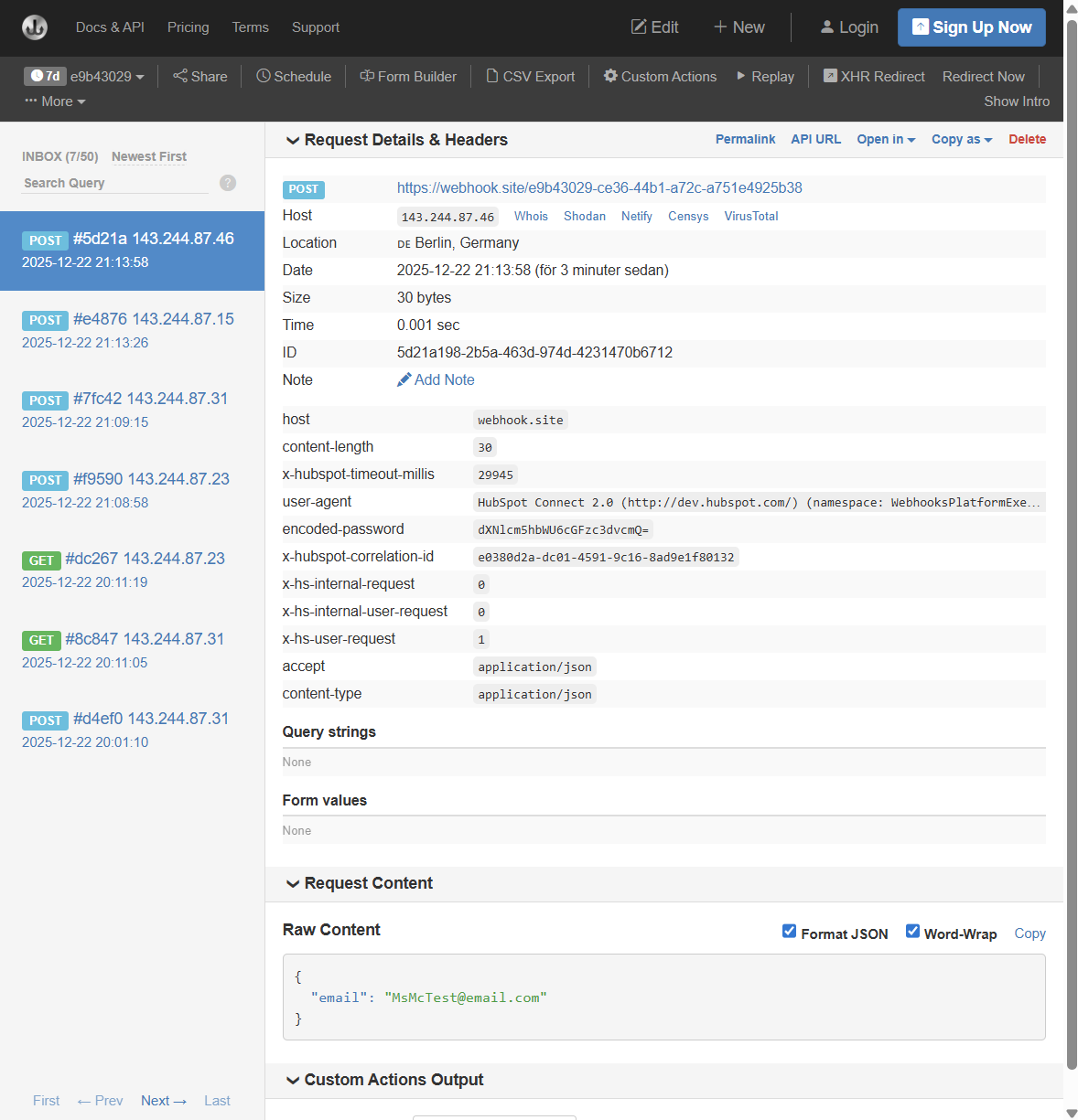 Screenshot from the results of an API request with encoded password