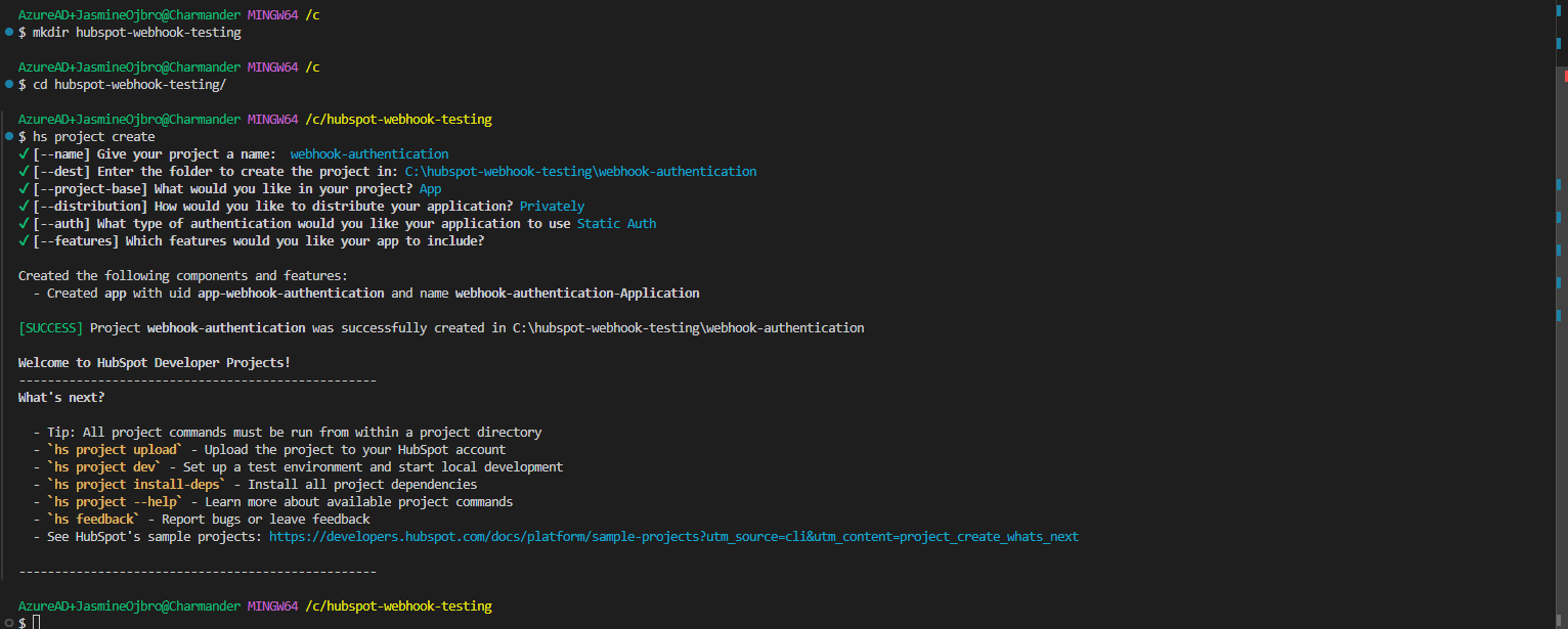 screenshot image of the CLI as you first create your project