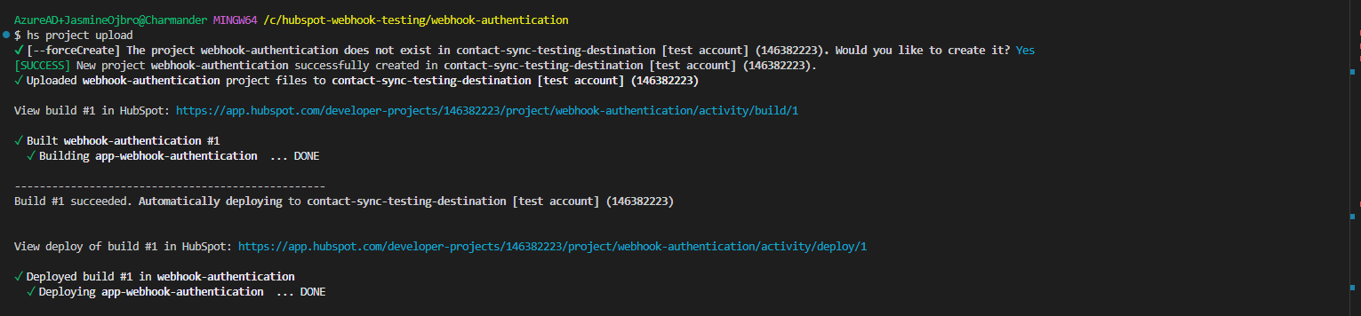 sceenshot of the CLI as you upload and confirm the app installation