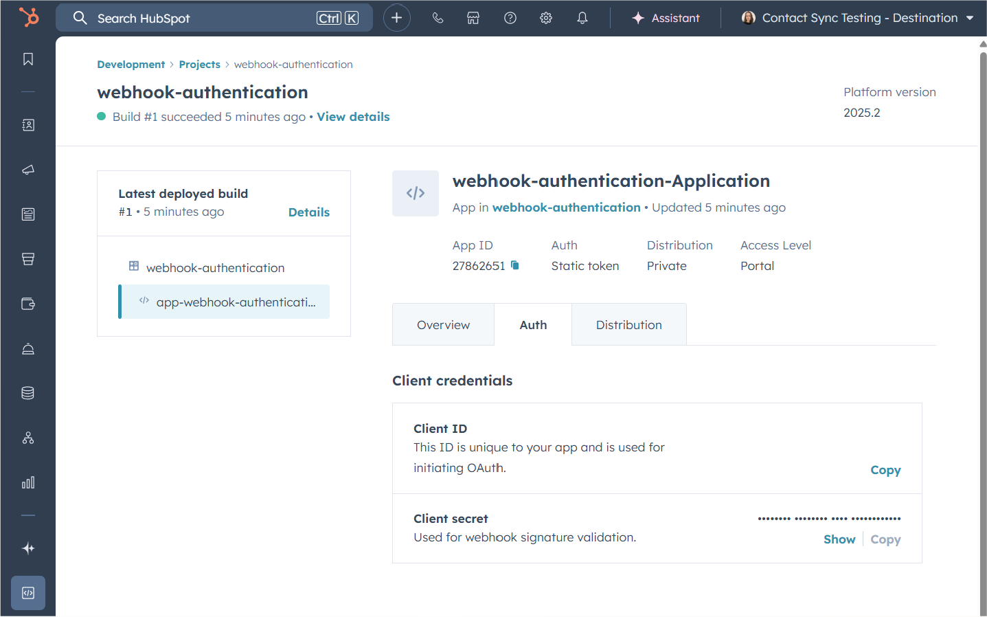 Screenshot of the app details where the app ID and other information such as the client secret can be found.